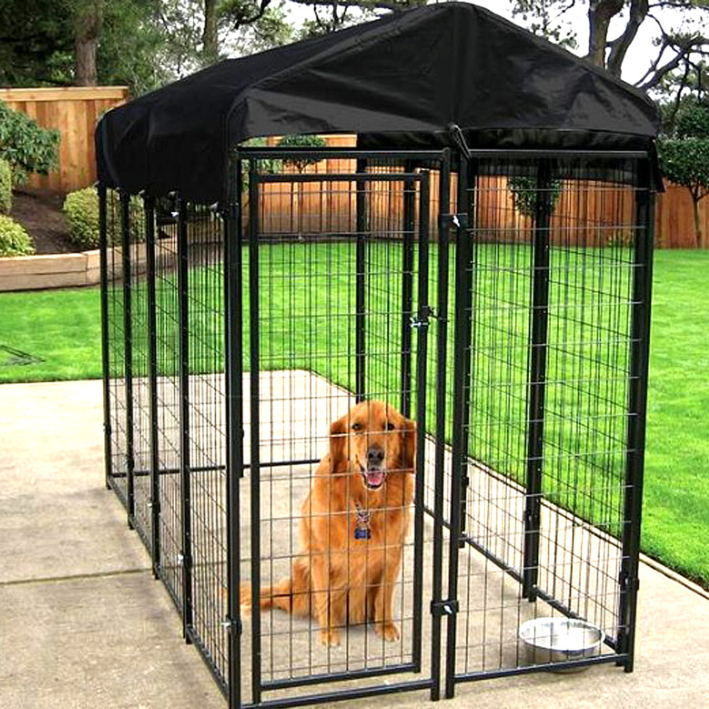 Welded Wire Dog Kennel Dog Crates Cage Metal Heavy Duty Outdoor Indoor Pet Playpen with a Roof and Water-Resistant Cover