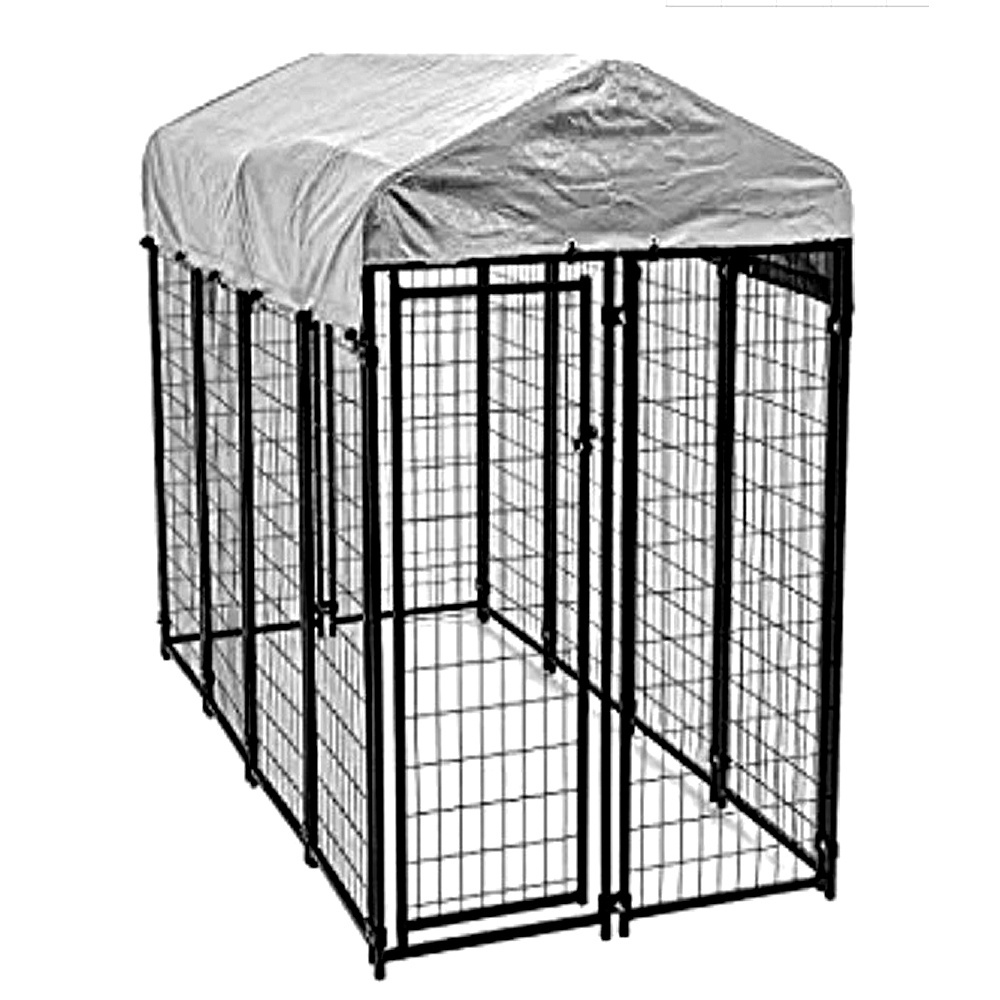 Welded Wire Dog Kennel Dog Crates Cage Metal Heavy Duty Outdoor Indoor Pet Playpen with a Roof and Water-Resistant Cover