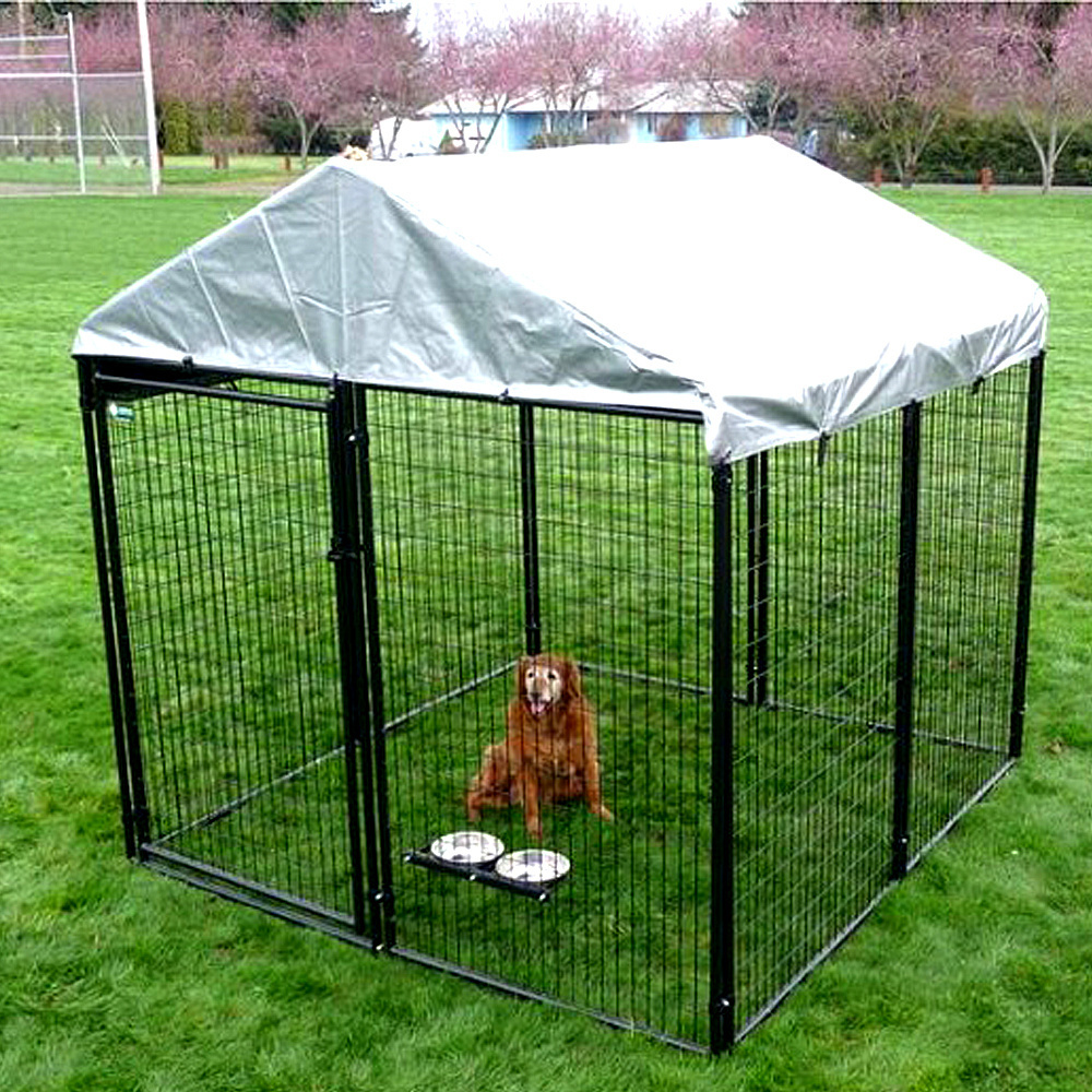 Welded Wire Dog Kennel Dog Crates Cage Metal Heavy Duty Outdoor Indoor Pet Playpen with a Roof and Water-Resistant Cover