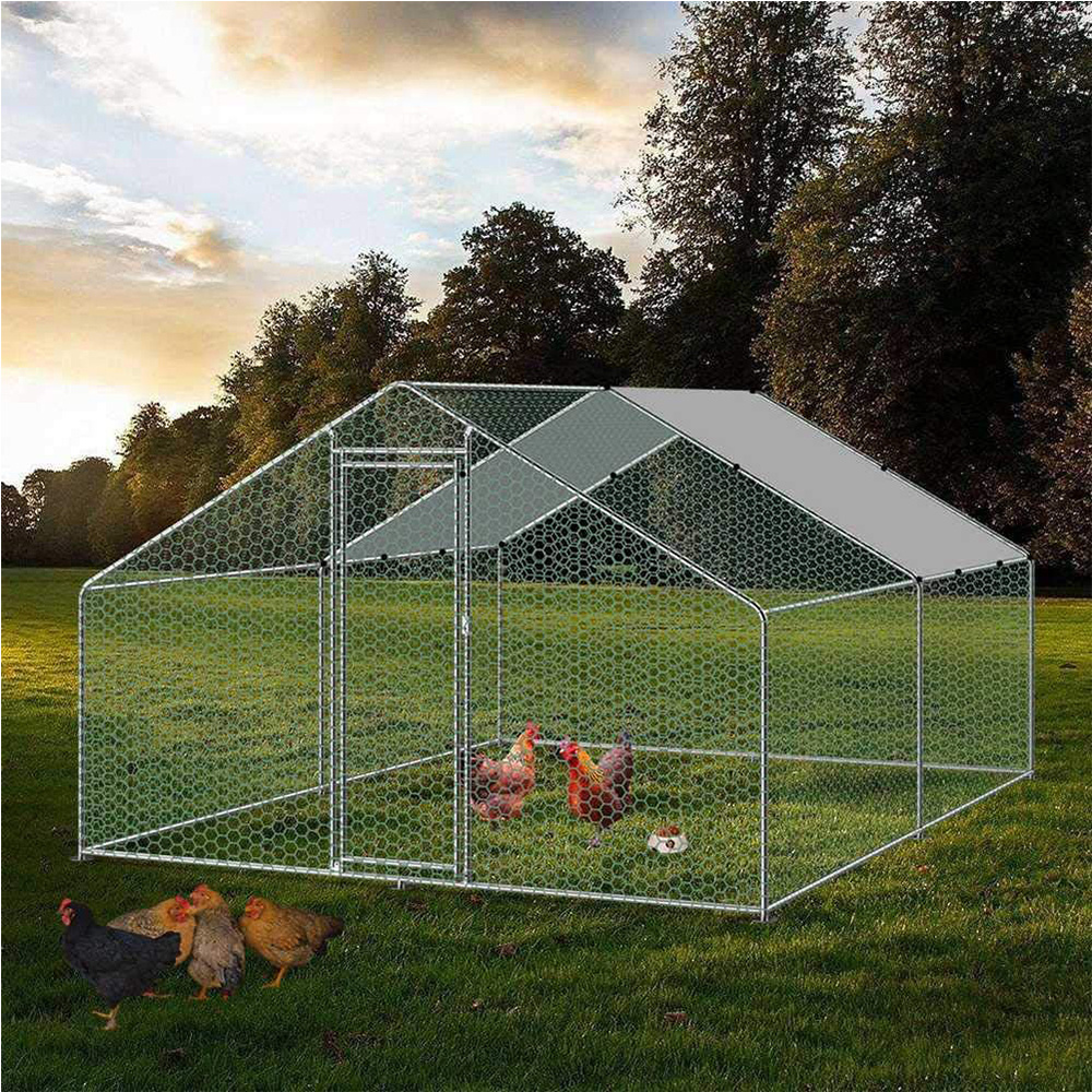 Large Metal Chicken Coop with UV & Waterproof Cover for Backyard Farm