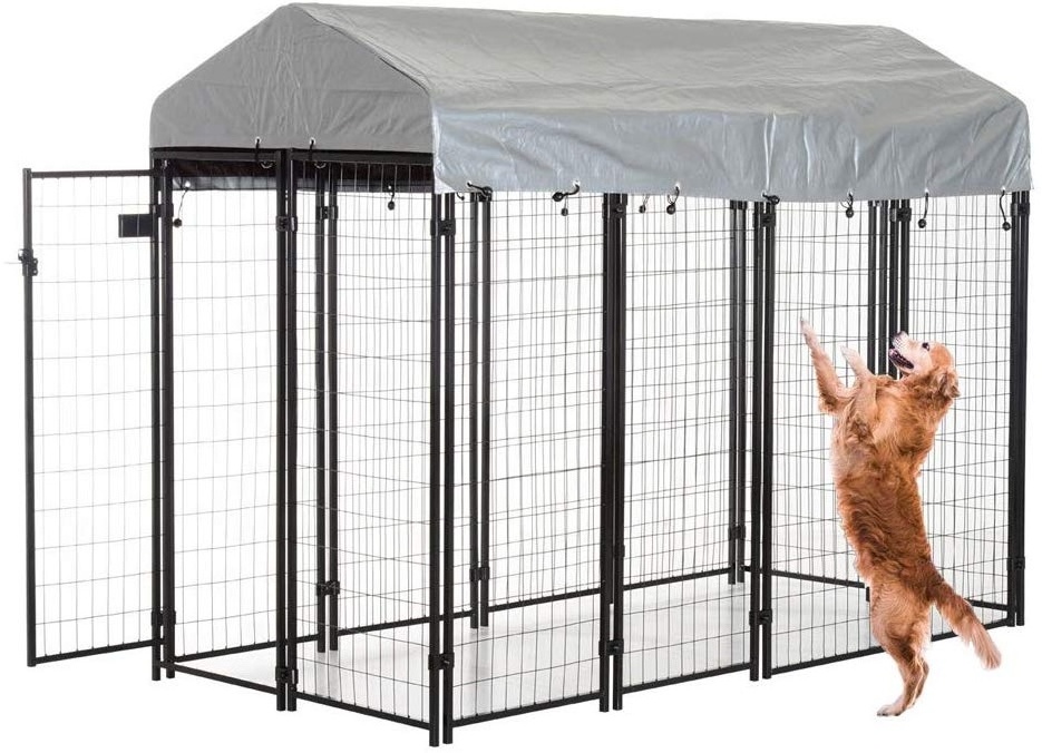 Outdoor Large Dog Kennel, Pet Outside Metal Crate ,Heavy Duty Dog Metal Kennel and Run Cage with Gate and Roof