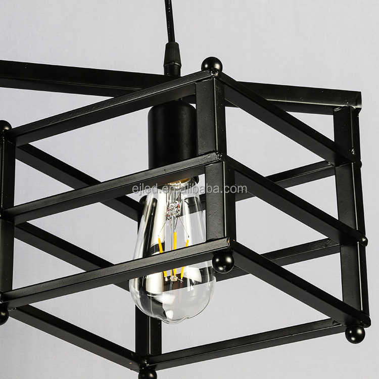 Chandeliers Rectangle Black 6 Light Dining Room Lighting Fixtures Contemporary Ceiling Light with Adjustable Iron Chain IN0186