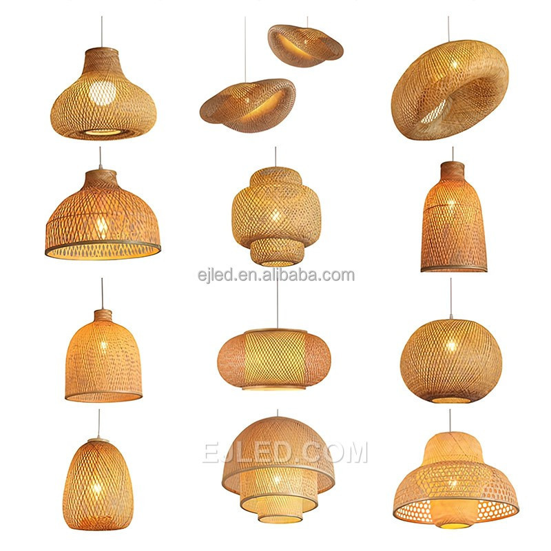 New Style Feather Design Handmade Bamboo Style Chandelier Creative Rattan Lamp for Kitchen Farmhouse Rattan Light RT0022