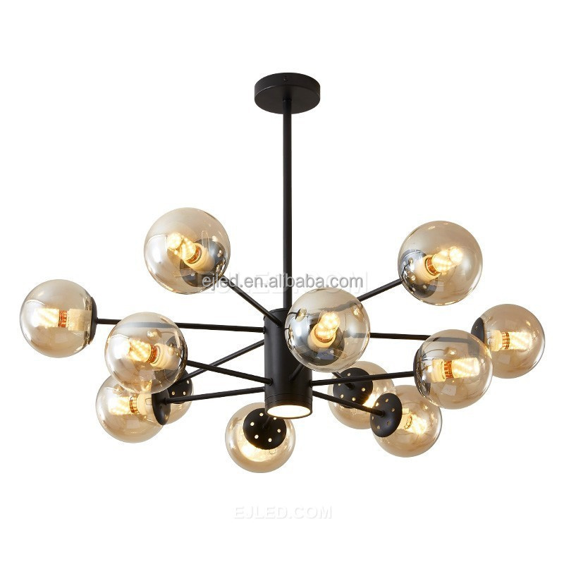 Large Ceiling Light Fixture with Glass Classic 12 Light Chandelier Black Pendant Lights for Home Decor Bathroom Farmhouse IN0139