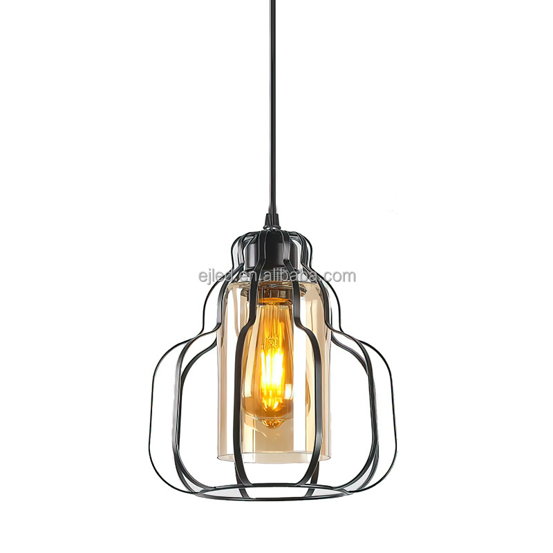 BirdCage Modern and Simple Chandelier Creative Ceiling Lamp Iron Pendant Light with Glass Shade for Foyer IN0072