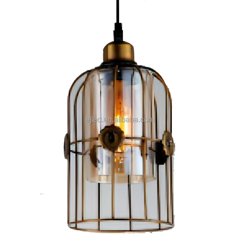 BirdCage Modern and Simple Chandelier Creative Ceiling Lamp Iron Pendant Light with Glass Shade for Foyer IN0072