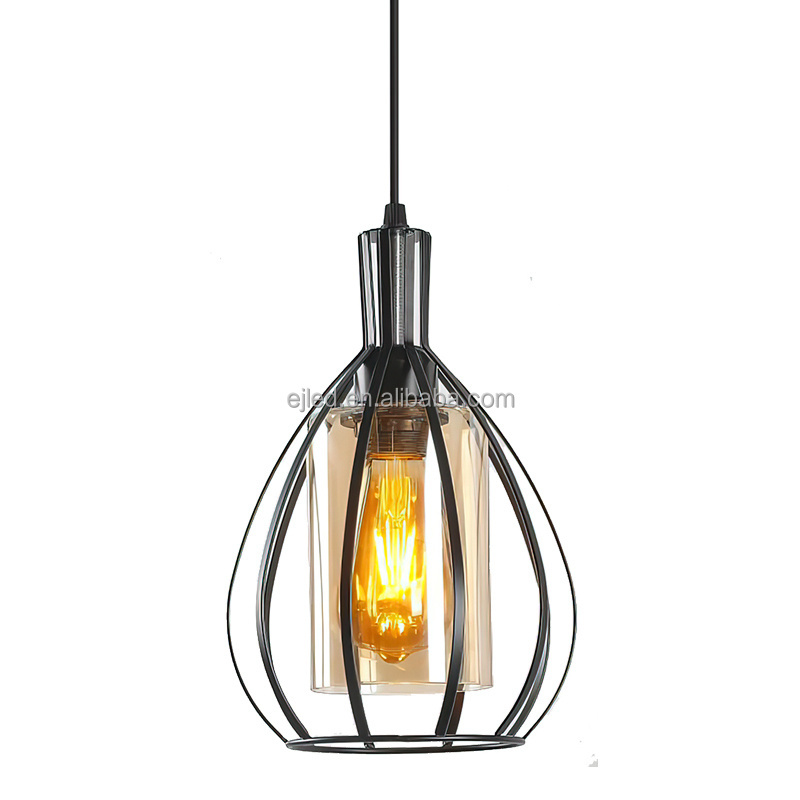 BirdCage Modern and Simple Chandelier Creative Ceiling Lamp Iron Pendant Light with Glass Shade for Foyer IN0072