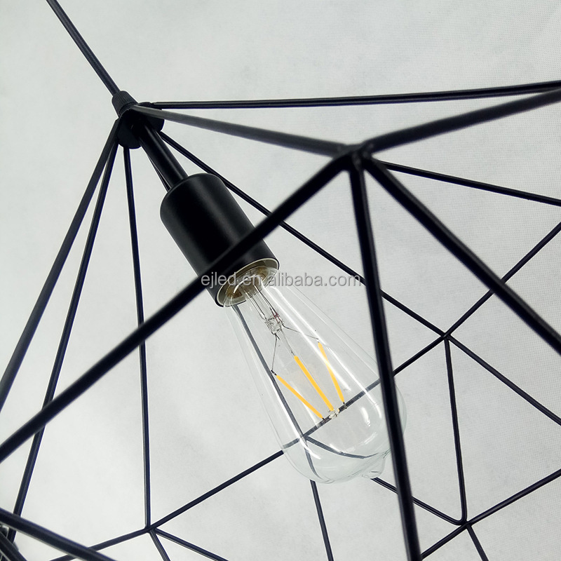 Black pendant light retro iron ceiling lamps for home decor Polygon shape with E27 holder light fixture for kitchen IN0005