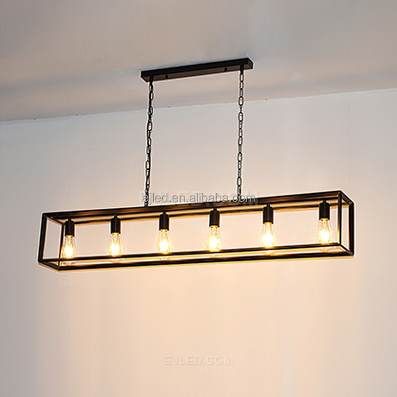 Chandeliers Rectangle Black 6 Light Dining Room Lighting Fixtures Contemporary Ceiling Light with Adjustable Iron Chain IN0115