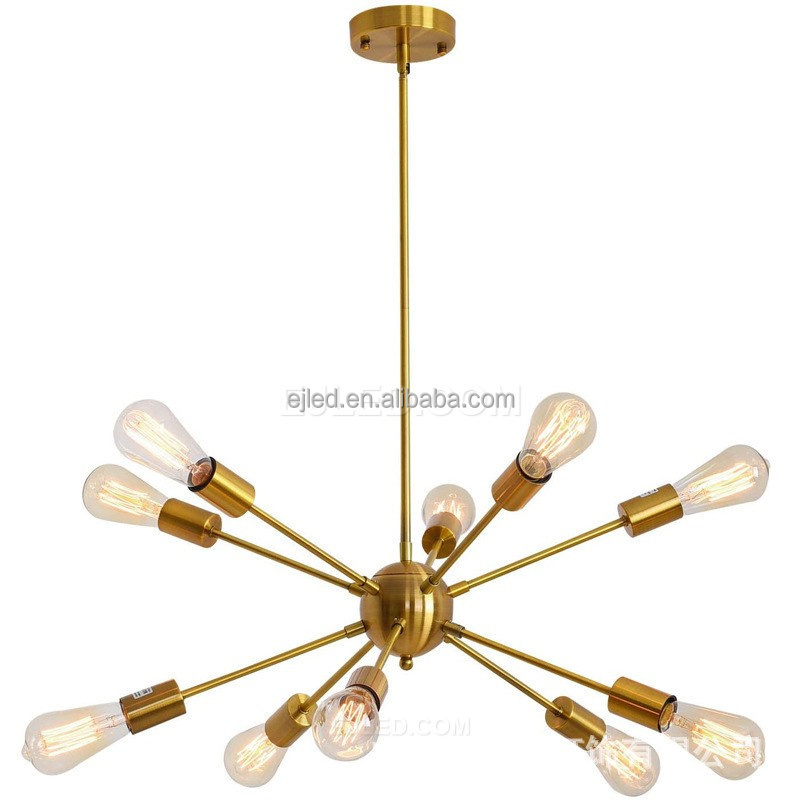 Modern Sputnik Chandelier Light Fixture with Rotatable and Adjustable 12-Light Black Gold Chandelier for Kitchen Foyer IN0123