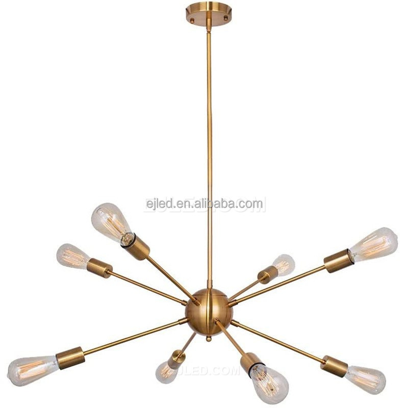 Modern Sputnik Chandelier Light Fixture with Rotatable and Adjustable 12-Light Black Gold Chandelier for Kitchen Foyer IN0123