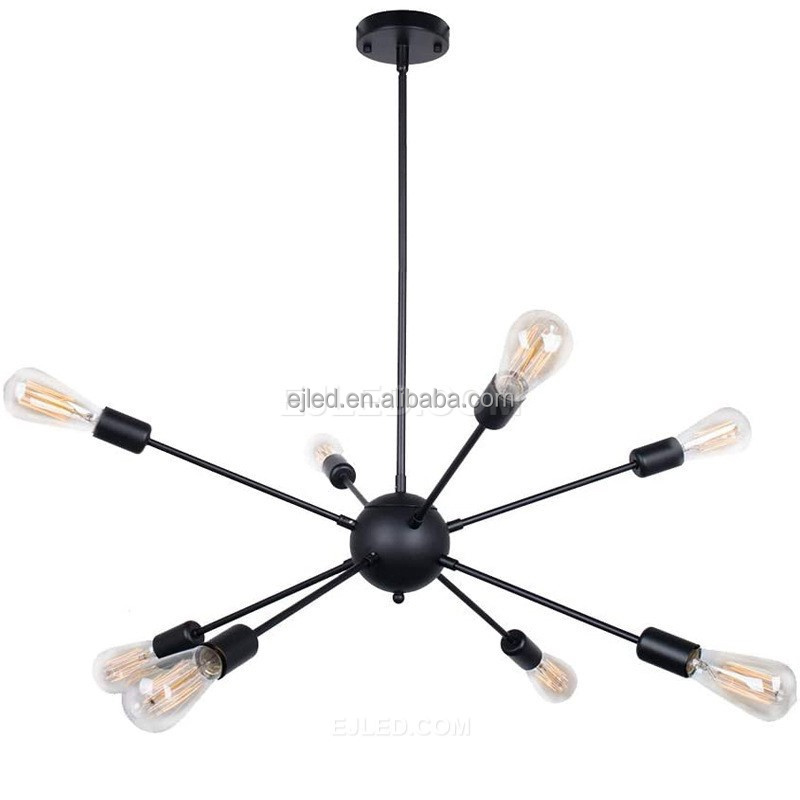 Modern Sputnik Chandelier Light Fixture with Rotatable and Adjustable 12-Light Black Gold Chandelier for Kitchen Foyer IN0123