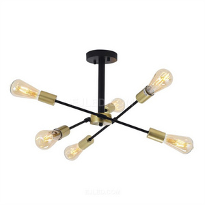 Sputnik V Chandeliers  6 Lights Semi Flush Mount Ceiling Light Black and Gold Chandelier lamps Home Decor for Restaurant IN0129