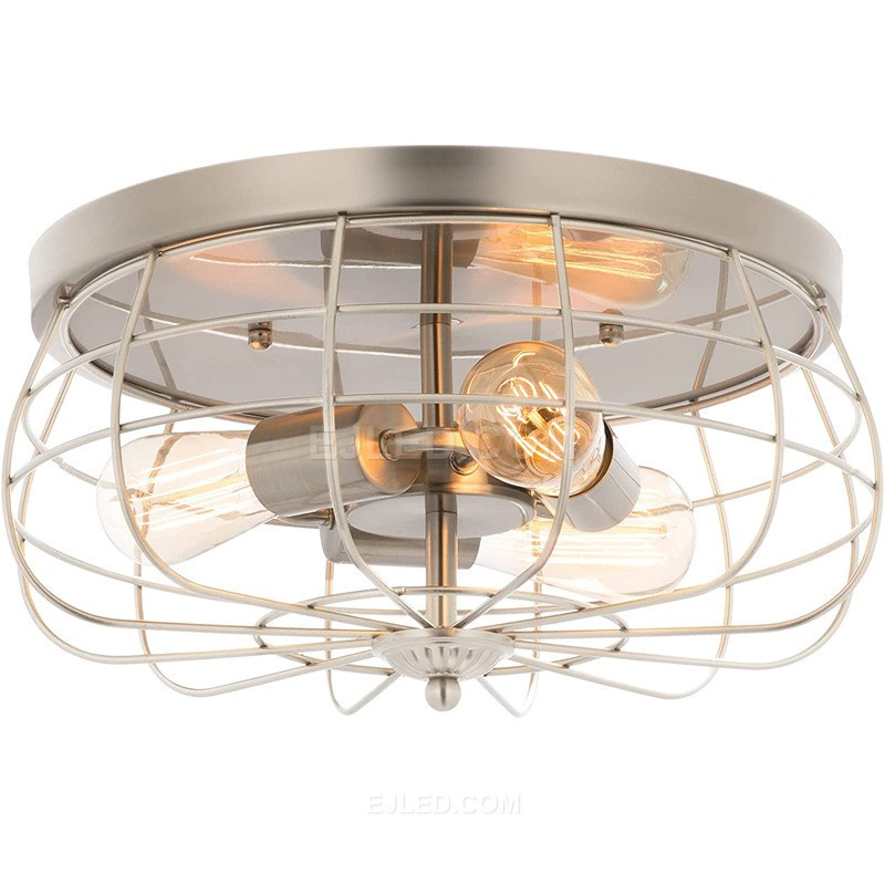 Rustic Semi Flush Ceiling Lights Metal Drum 5-Light Industrial Metal Cage Shade Matte Black Finish for Foyer IN0145