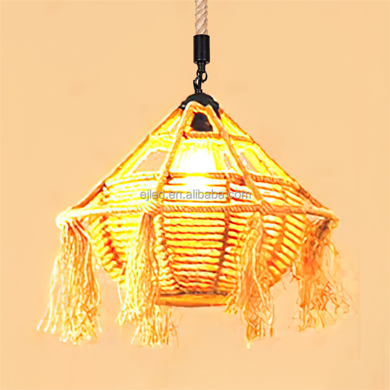 Woven Pendant Light Boho Chandelier with Tassel Rustic Farm Chandelier Hemp Rope Light Rattan Light Fixture for Village RP0085