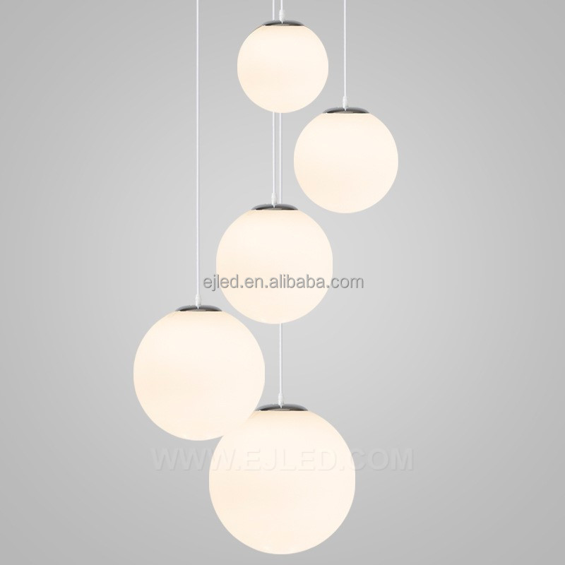 Modern Globe Pendant Light White Opal Glass Shade 7-Light Brass Chandeliers Hanging Lighting for Dinning Room GL0020