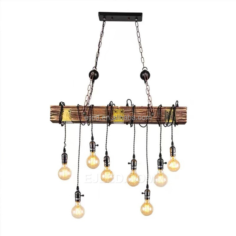 Farmhouse Lighting Rustic Chandelier Dining Room Lighting Fixtures Hanging Wood Pendant Light with E27 Holder for Dining WD0031