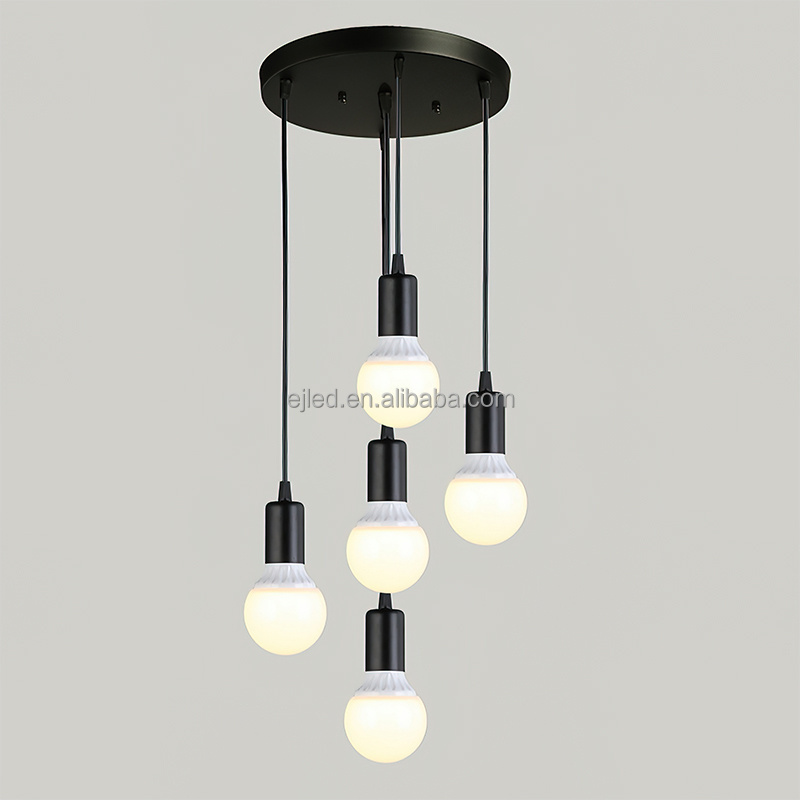 Rustic Semi Flush Ceiling Lights Metal Drum 5-Light Industrial Metal Cage Shade Matte Black Finish for Foyer IN0146