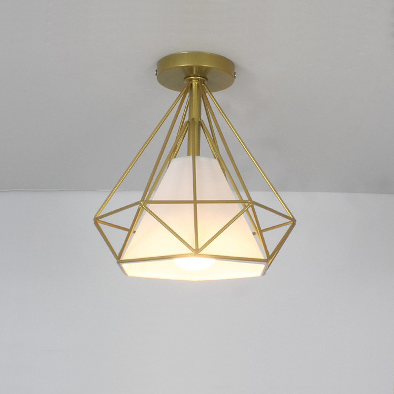 Zhongshan Factory Price Gold Iron Cage Ceiling Lamp Pyramid Lampshade with Gold base For Home Decor Ceiling Light CL0006