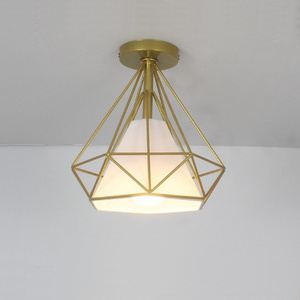 Zhongshan Factory Price Gold Iron Cage Ceiling Lamp Pyramid Lampshade with Gold base For Home Decor Ceiling Light CL0006