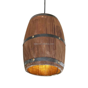 Antique Wood Wine Carved Barrel Pendant Lamp Hanging Rustic Unique Ceiling Lamp Light Fixtures for Bar and Kitchen WD0054