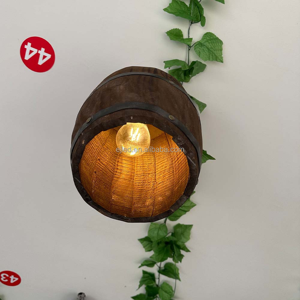 Antique Wood Wine Carved Barrel Pendant Lamp Hanging Rustic Unique Ceiling Lamp Light Fixtures for Bar and Kitchen WD0054