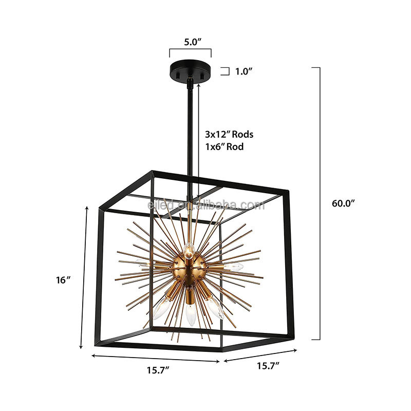 Amazon 6-Light Sputnik Starburst Caged Chandelier Black and Gold Finish Contemporary Mid Century Modern Style Lighting Fixture