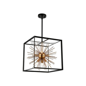 Amazon 6-Light Sputnik Starburst Caged Chandelier Black and Gold Finish Contemporary Mid Century Modern Style Lighting Fixture