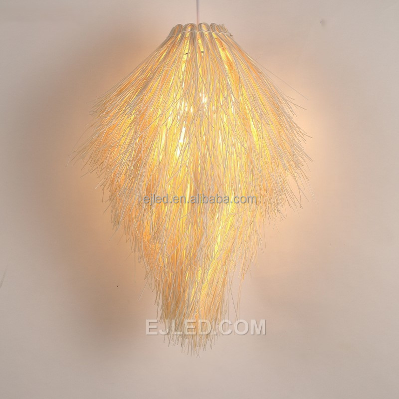 New Style Feather Design Handmade Bamboo Style Chandelier Creative Rattan Lamp for Kitchen Farmhouse Rattan Light RT0022