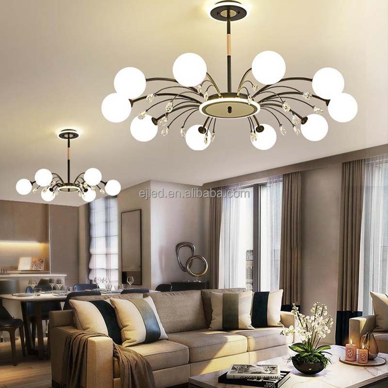 Zhongshan Wholesale Sputnik Chandelier Mid Century Modern Pendant Light Black and Gold Light Fixture for Living Room IN0202