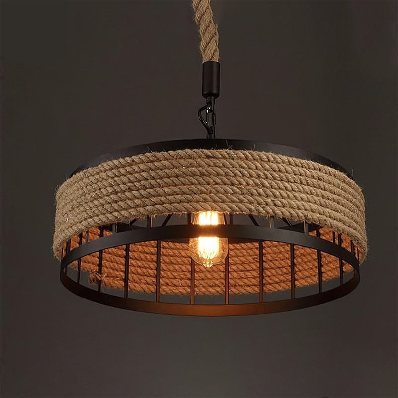 Country Hemp Rope Style Pendant Light Cover Shade Industrial Chandelier Island Light Ceiling Lamp Shade for Restaurant RP0080