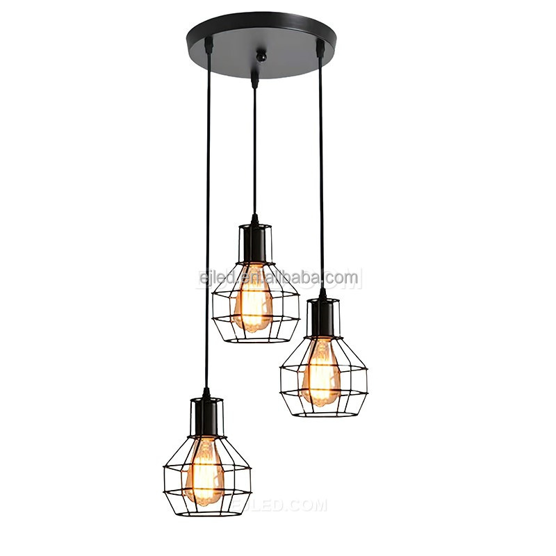 2022 ZhongShan Black Pendant Lights Metal Cage Chandelier House Light for Kitchen Island Light Fixtures COIN