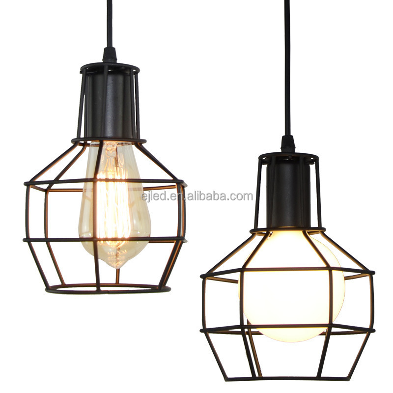 Black Hanging Cage Iron Pendant Light Fixture  Vintage Farmhouse Ceiling Lighting for Kitchen Living Room IN0012