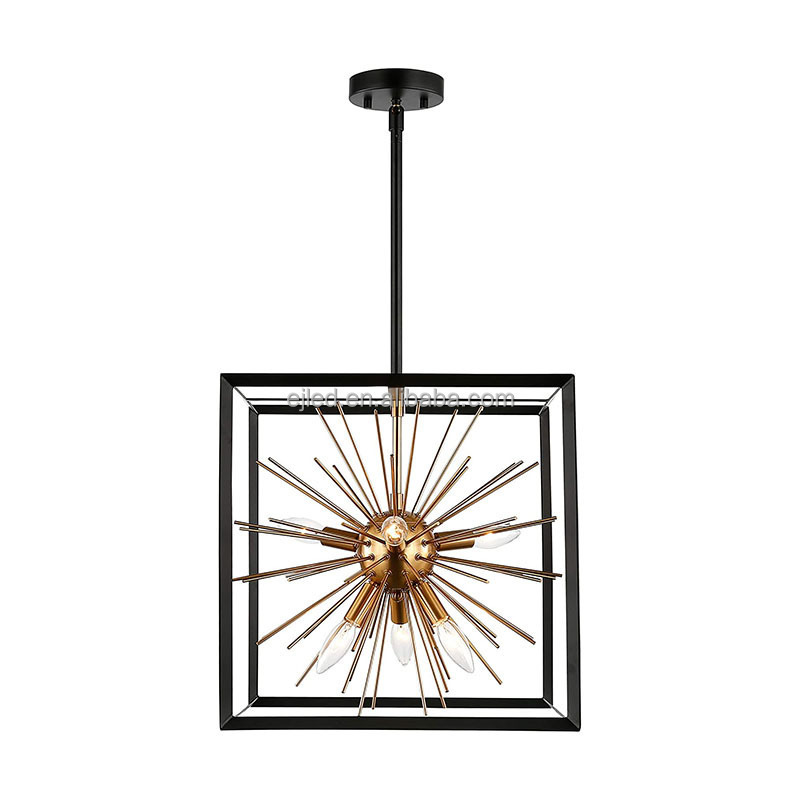 Amazon 6-Light Sputnik Starburst Caged Chandelier Black and Gold Finish Contemporary Mid Century Modern Style Lighting Fixture