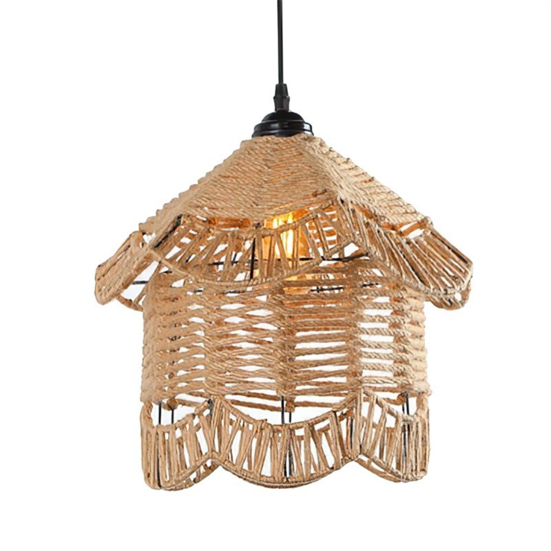 Hemp Rope pendant light Rustic Woven Cage Chandelier with Wire Metal Lighting Fixture for Farmhouse CORP