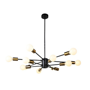 Black and Gold Chandelier Sputnik V Ceiling Light 12-Lights Vintage Metal Pendant Lights for Home Decor Restaurant IN0130