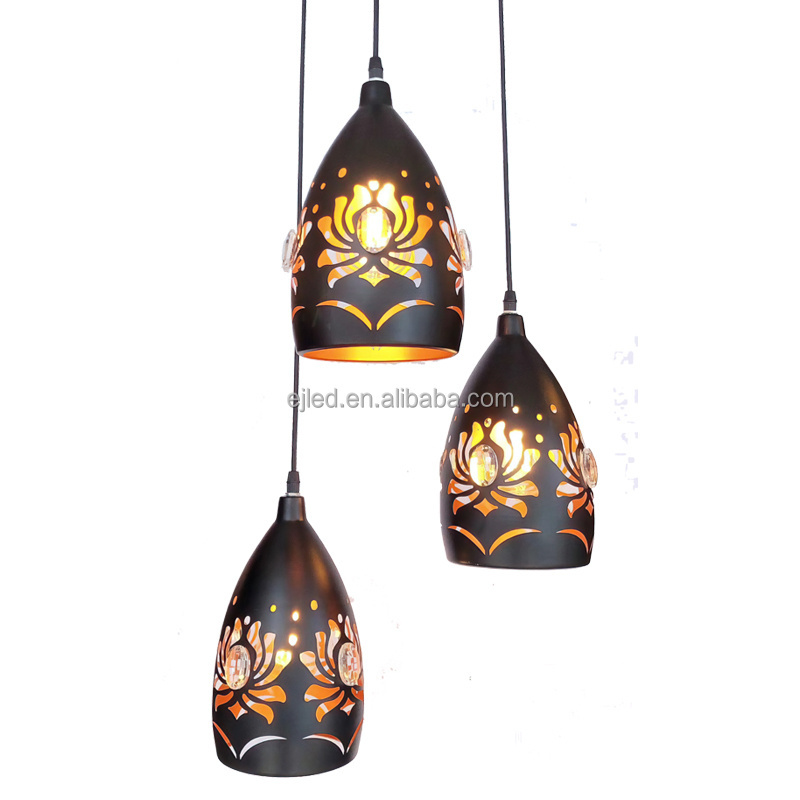 Factory Price Black and Gold Chandelier Lighting Fixtures 3-Light Hanging Lamp with E27 Socket for Home Decor BS0072