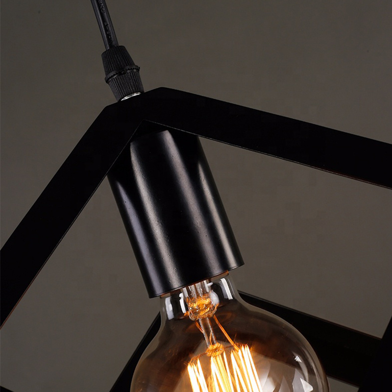 Industrial Pendant Light Black Metal Caged Pendant Lighting with Adjustable Hanging Light Fixtures for Kitchen Island IN0008