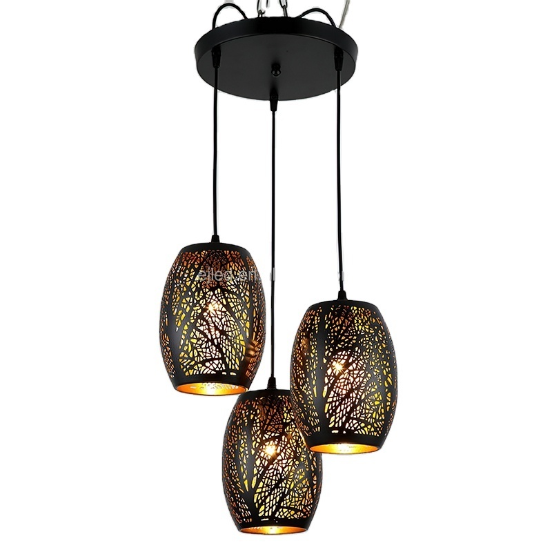 Factory Price Black and Gold Chandelier Lighting Fixtures 3-Light Hanging Lamp with E27 Socket for Home Decor BS0072