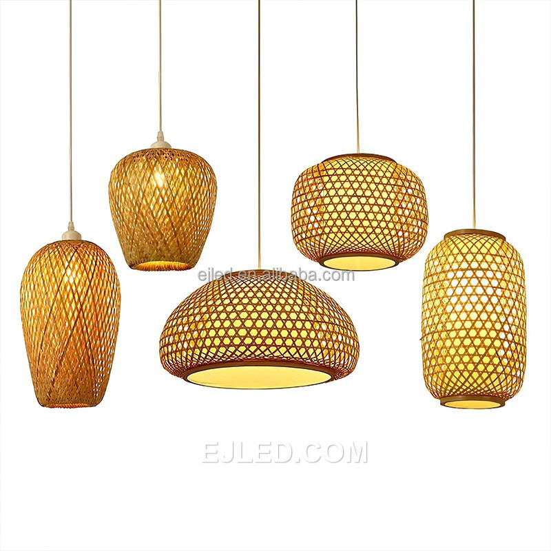 bamboo drum lamp shade Modern Hanging Lamp for Dining Room Woven Pendant light fixture RT0007