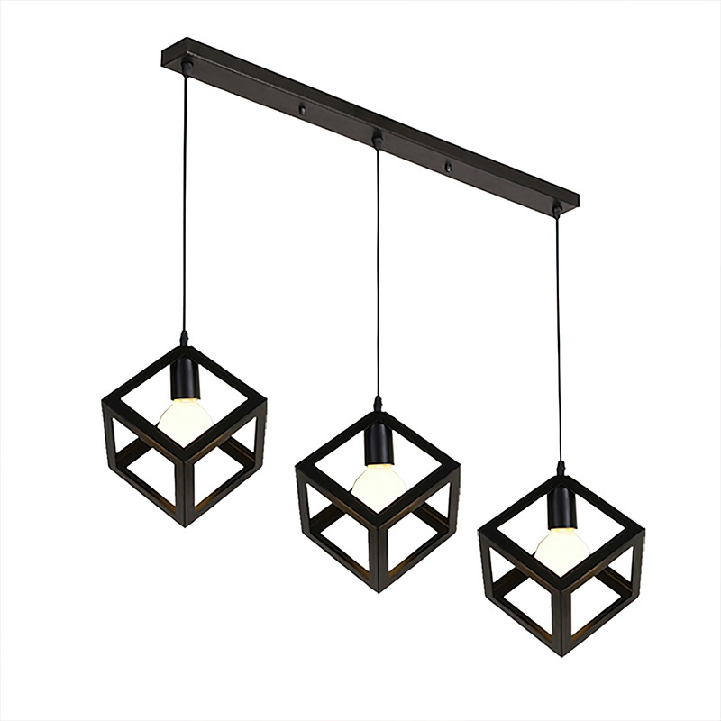 Industrial Pendant Light Black Metal Caged Pendant Lighting with Adjustable Hanging Light Fixtures for Kitchen Island IN0008