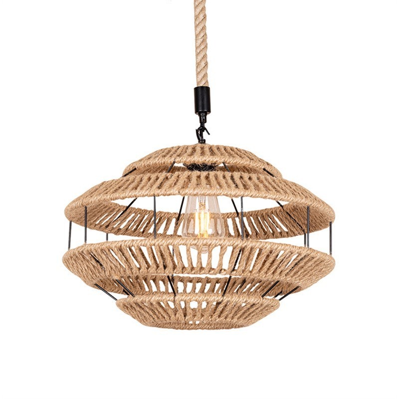 Hemp Rope pendant light Rustic Woven Cage Chandelier with Wire Metal Lighting Fixture for Farmhouse CORP