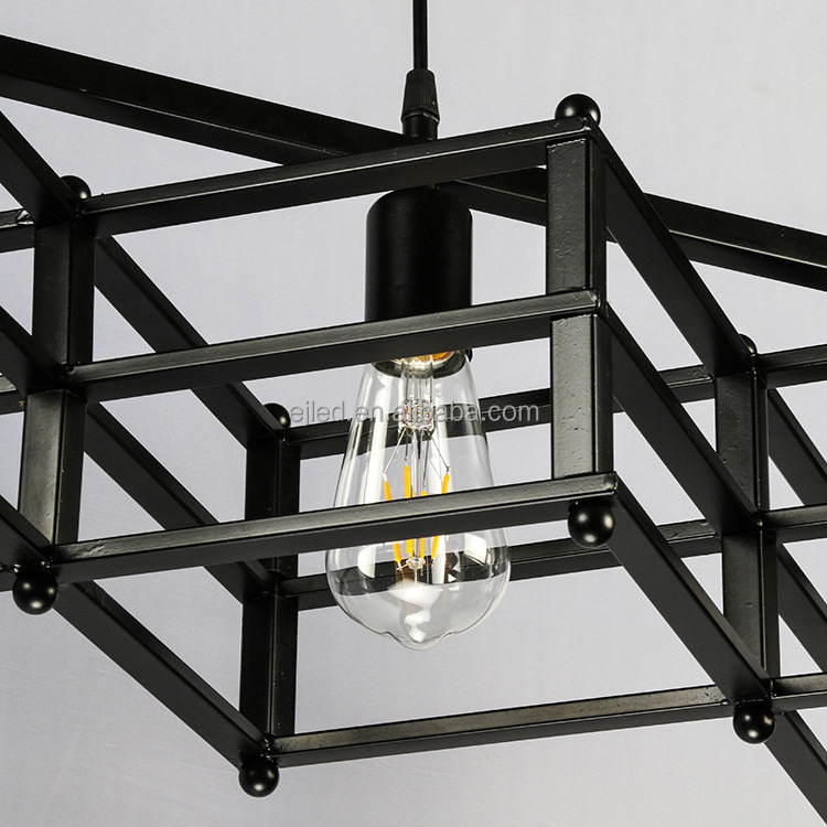 Chandeliers Rectangle Black 6 Light Dining Room Lighting Fixtures Contemporary Ceiling Light with Adjustable Iron Chain IN0186