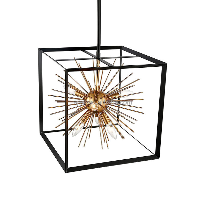 Amazon 6-Light Sputnik Starburst Caged Chandelier Black and Gold Finish Contemporary Mid Century Modern Style Lighting Fixture