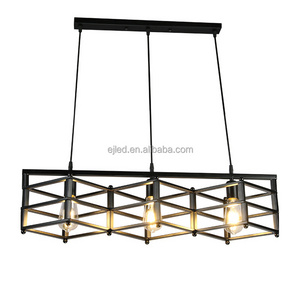 Chandeliers Rectangle Black 6 Light Dining Room Lighting Fixtures Contemporary Ceiling Light with Adjustable Iron Chain IN0186