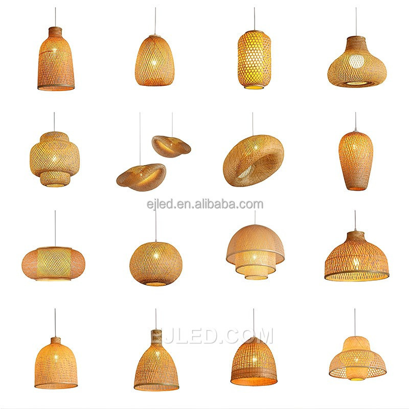 bamboo drum lamp shade Modern Hanging Lamp for Dining Room Woven Pendant light fixture RT0007