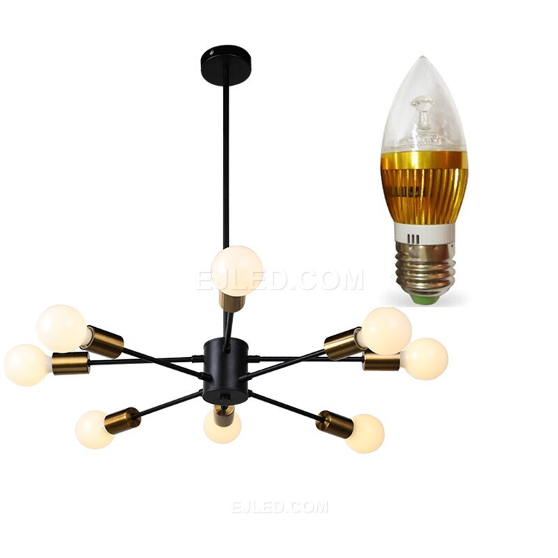 Black and Gold Chandelier Sputnik V Ceiling Light 12-Lights Vintage Metal Pendant Lights for Home Decor Restaurant IN0130