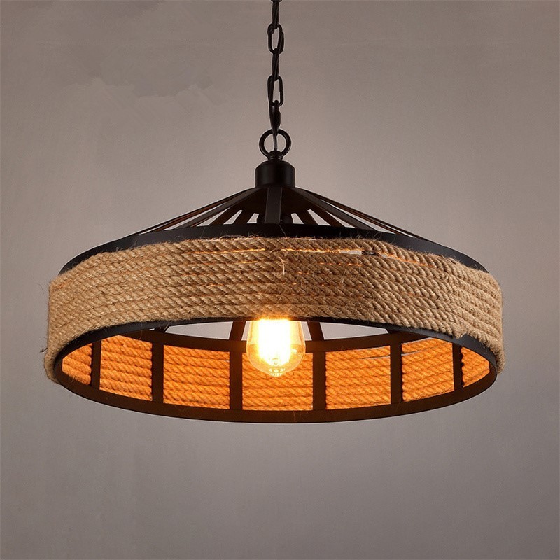 Country Hemp Rope Style Pendant Light Cover Shade Industrial Chandelier Island Light Ceiling Lamp Shade for Restaurant RP0080