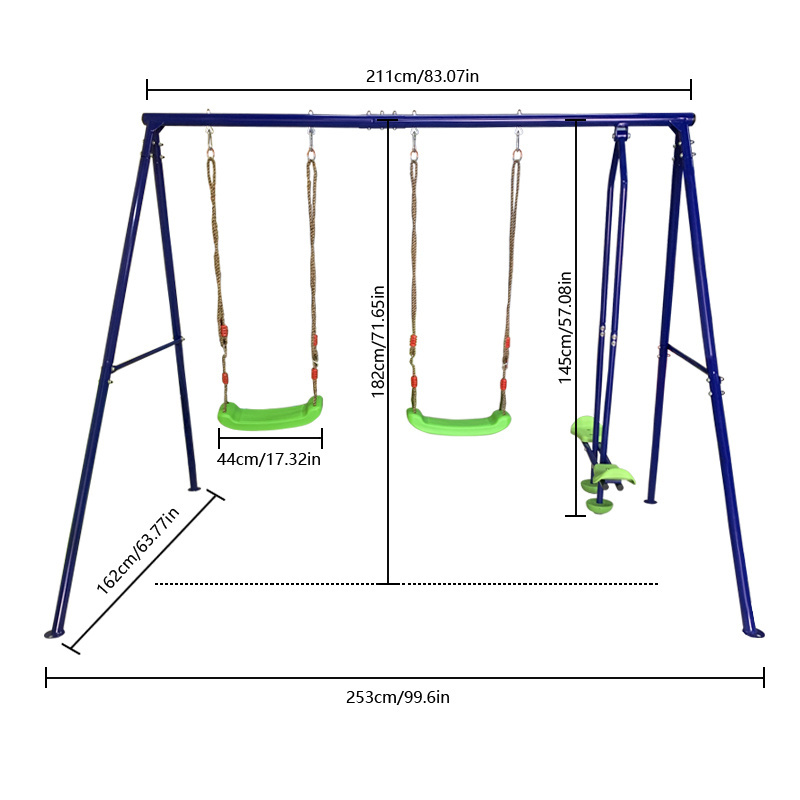 Backyard Swing Set 3-in-1 Heavy Duty Extra Large Metal Swing Frame with 2 Swings, Glider, Adjustable Rope