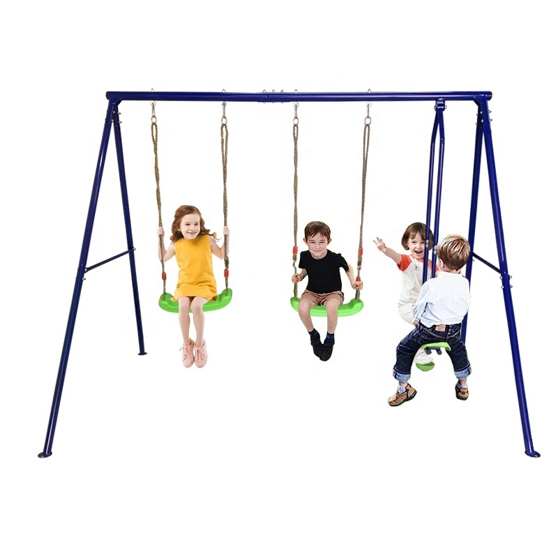 Backyard Swing Set 3-in-1 Heavy Duty Extra Large Metal Swing Frame with 2 Swings, Glider, Adjustable Rope